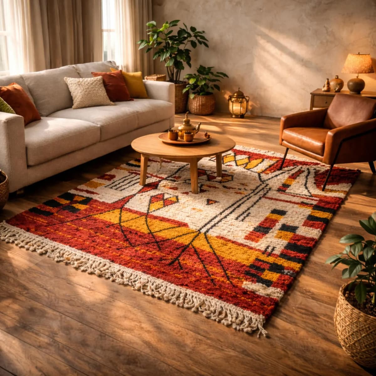 A Moroccan rug in a home setting